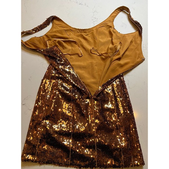 Asos Design Mini Dress Womens Size 0 Gold Bronze Sequin Sleeveless Scoop Neck - Picture 5 of 5